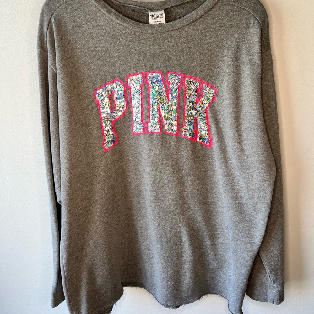 PINK sequin crew neck sweatshirt